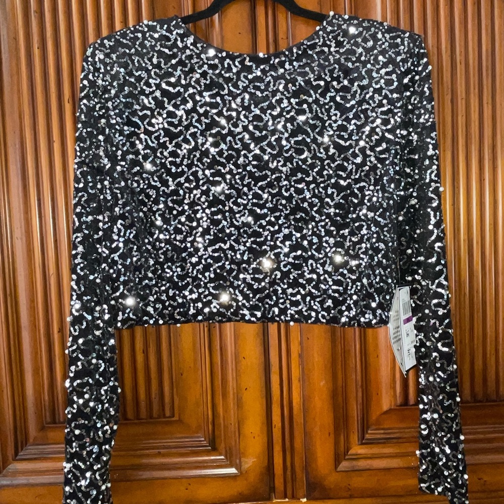 Elegant Black Sequin Crop Top